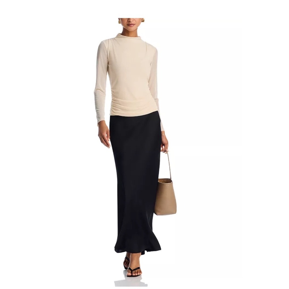 AQUA Mesh Mock Neck Ruched Top – NWT – Nude